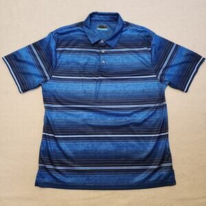 PGA Tour Men's Blue & Black Stripe Polo Golf Shirt, Short Sleeve, XL, Collared